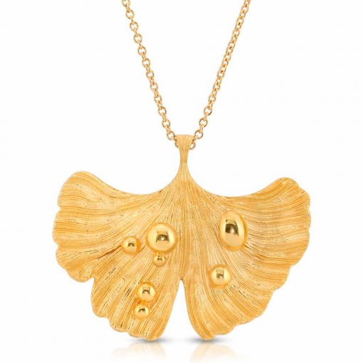 14K Gold Plated Pendant-Necklace Ginkgo Leaf After Rain