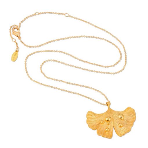 14K Gold Plated Pendant-Necklace Ginkgo Leaf After Rain