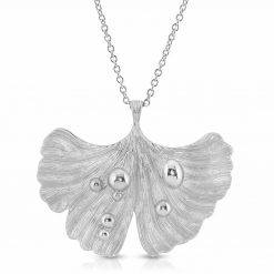 Rhodium Plated Pendant-Necklace Ginkgo Leaf After Rain
