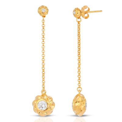 18K Gold over Sterling Silver Earrings with CZ Twisted Orbs