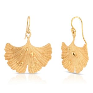 14K Gold Plated Earrings Ginkgo Leaf After Rain