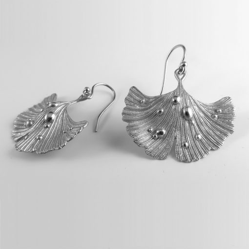 Ginkgo Leaf Earrings Rhodium Plated .925 Sterling Silver Hooks