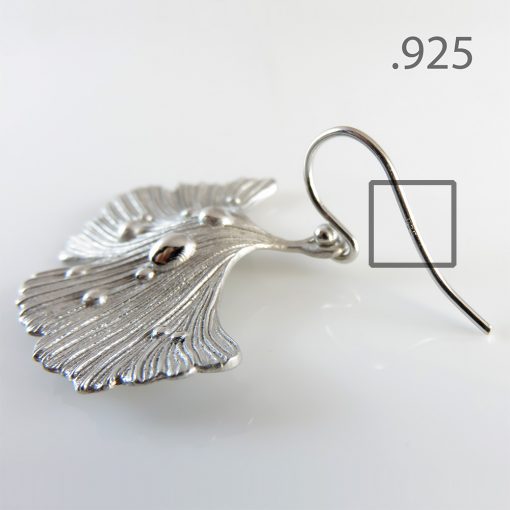Ginkgo Leaf Earrings Rhodium Plated .925 Sterling Silver Hooks