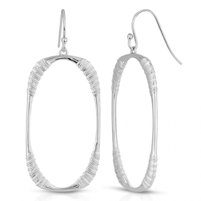Oval Hoop Earrings Rhodium Plated