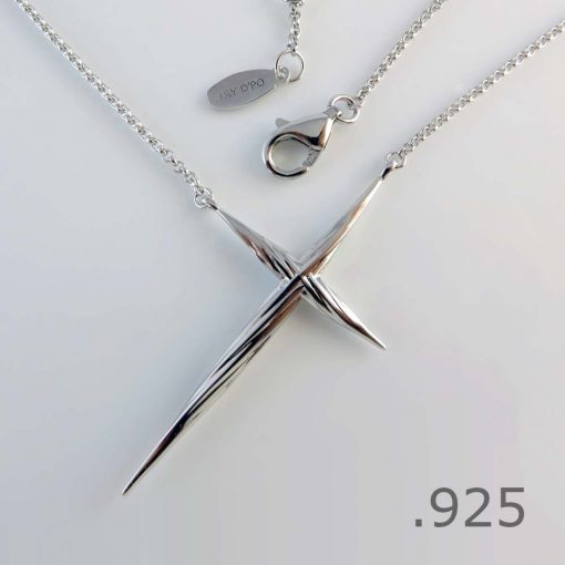 Twisted Cross Necklace Pendant Sterling Silver Rhodium Plated