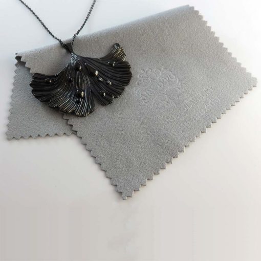 Ginkgo Leaf - Shiny Night Collection Pendant Necklace Jet Black Rhodium