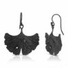 Rhodium Plated Earrings Black Ginkgo Leaf Shiny Nights