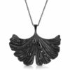 Rhodium Plated Pendant-Necklace Black Ginkgo Leaf