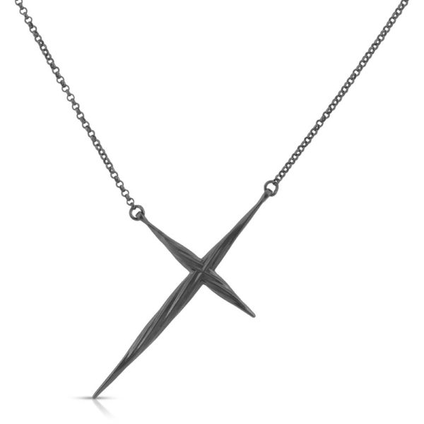 Twisted Cross Necklace Black Rhodium Plated