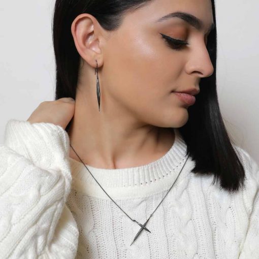 Twisted Cross Necklace Black Rhodium Plated