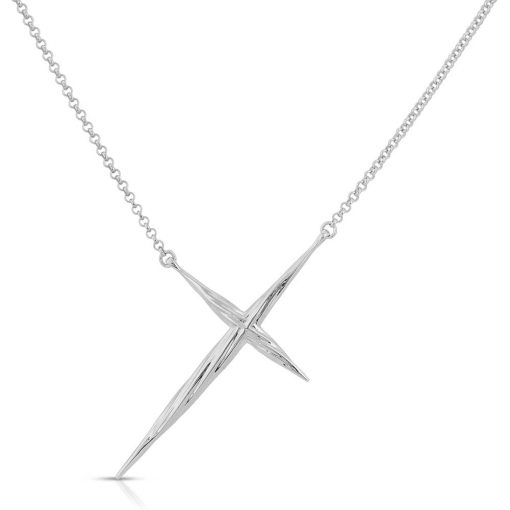 Twisted Cross Necklace Rhodium over Sterling Silver
