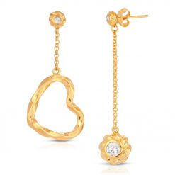 Twisted Heart & Orb Earrings 18K Gold over St. Silver with CZ