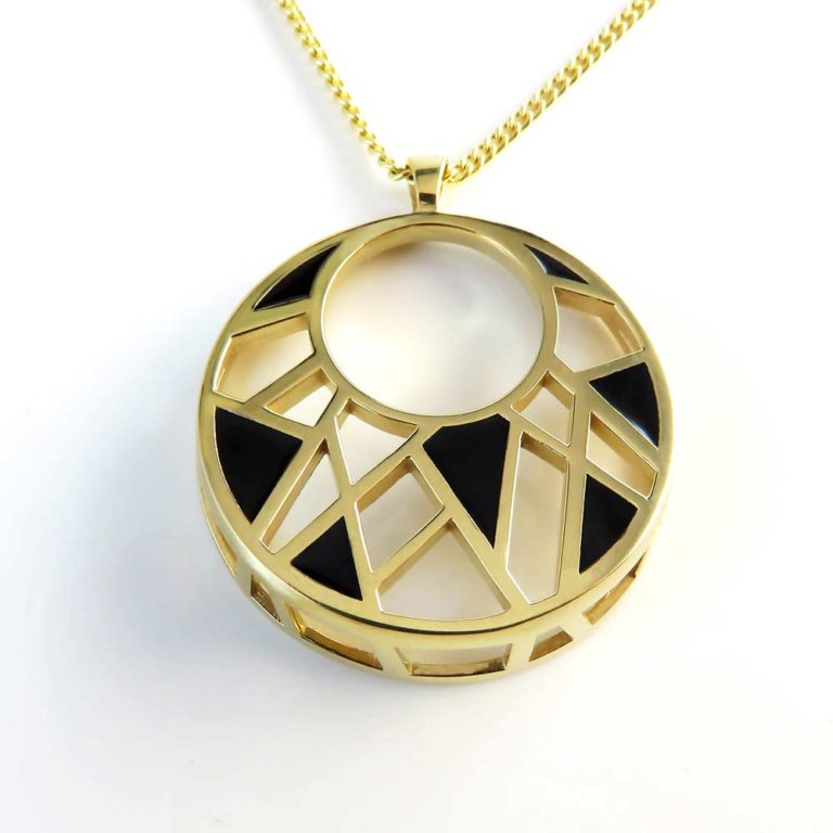 Black Enamel on Gold Dream Pendant Necklace, 14K Gold over Brass Style P17009DRMBRGL