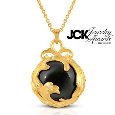 Black Jewel Black agate diamond 18k Gold plated silver necklace JCK Jewelry Awards 2020 Winner