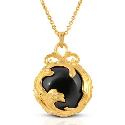 Black Jewel Black agate diamond 18k Gold plated st. silver pendant necklace