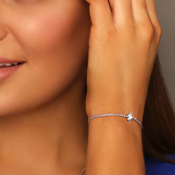 Shiny Star Bracelet Rhodium Over Sterling Silver