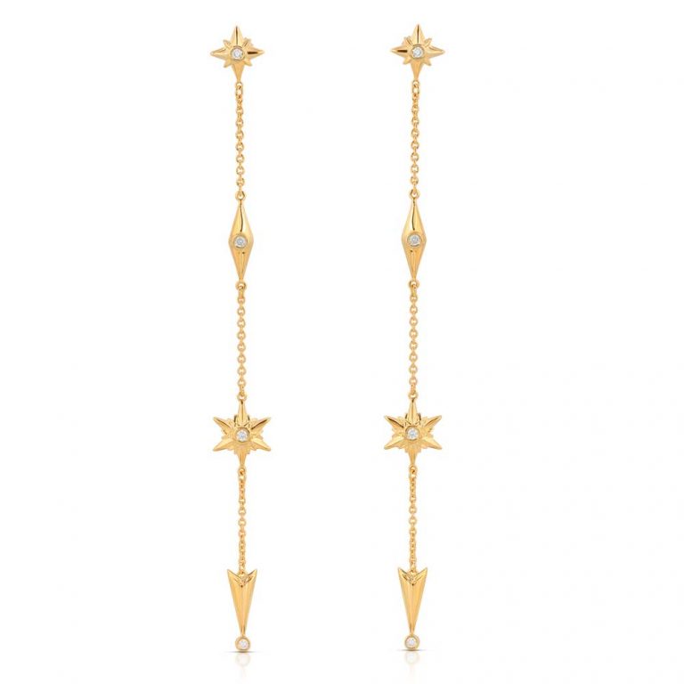 Shiny Stars Drop Earrings 18K Gold over St. Silver