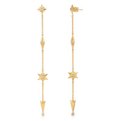 Shiny Stars Drop Earrings 18K Gold over St. Silver