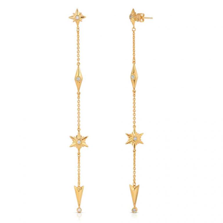 Shiny Stars Drop Earrings 18K Gold over St. Silver