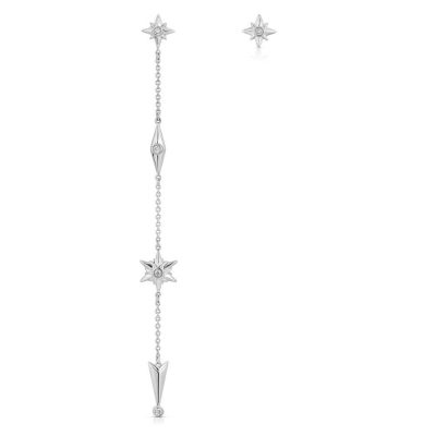 Shiny Stars Drop & Stud Asymmetric Earrings Rhodium over St. Silver