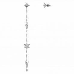 Shiny Stars Drop & Stud Asymmetric Earrings Rhodium over St. Silver
