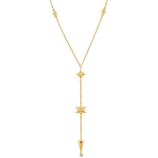 Shiny Stars Drop Y Necklace 18K Gold over St. Silver_a