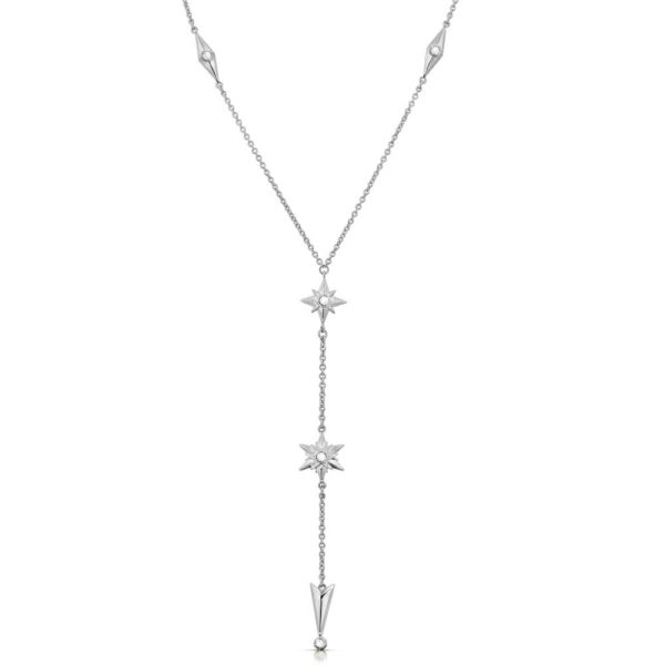 Shiny Stars Drop Y Necklace Rhodium over St. Silver