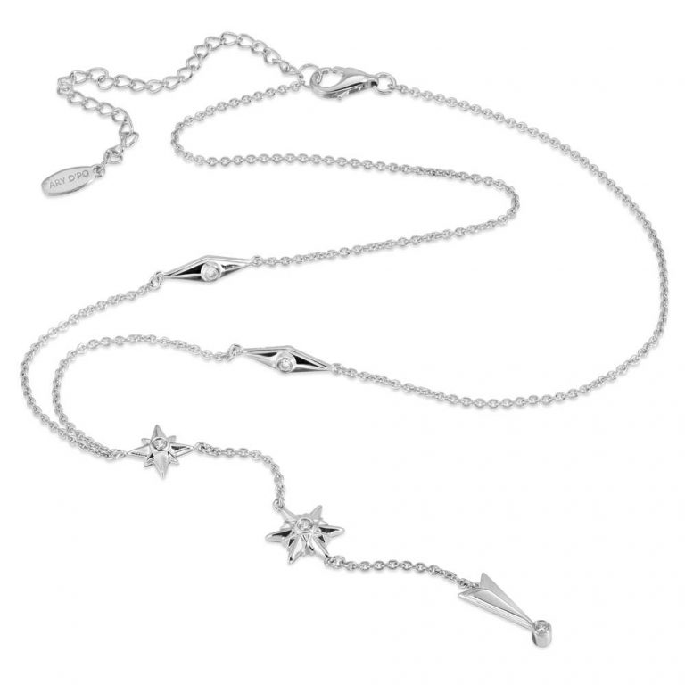 Shiny Stars Drop Y Necklace Rhodium over St. Silver