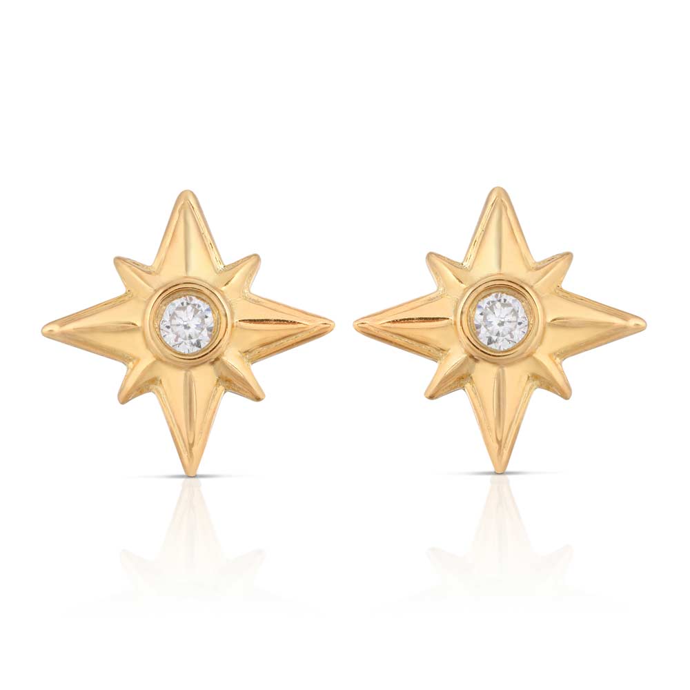 Shiny Stars Stud Earrings 18K Gold over St. Silver