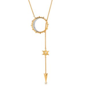 Sun, Moon & Stars Lariat Drop Necklace 18K Gold over St. Silver