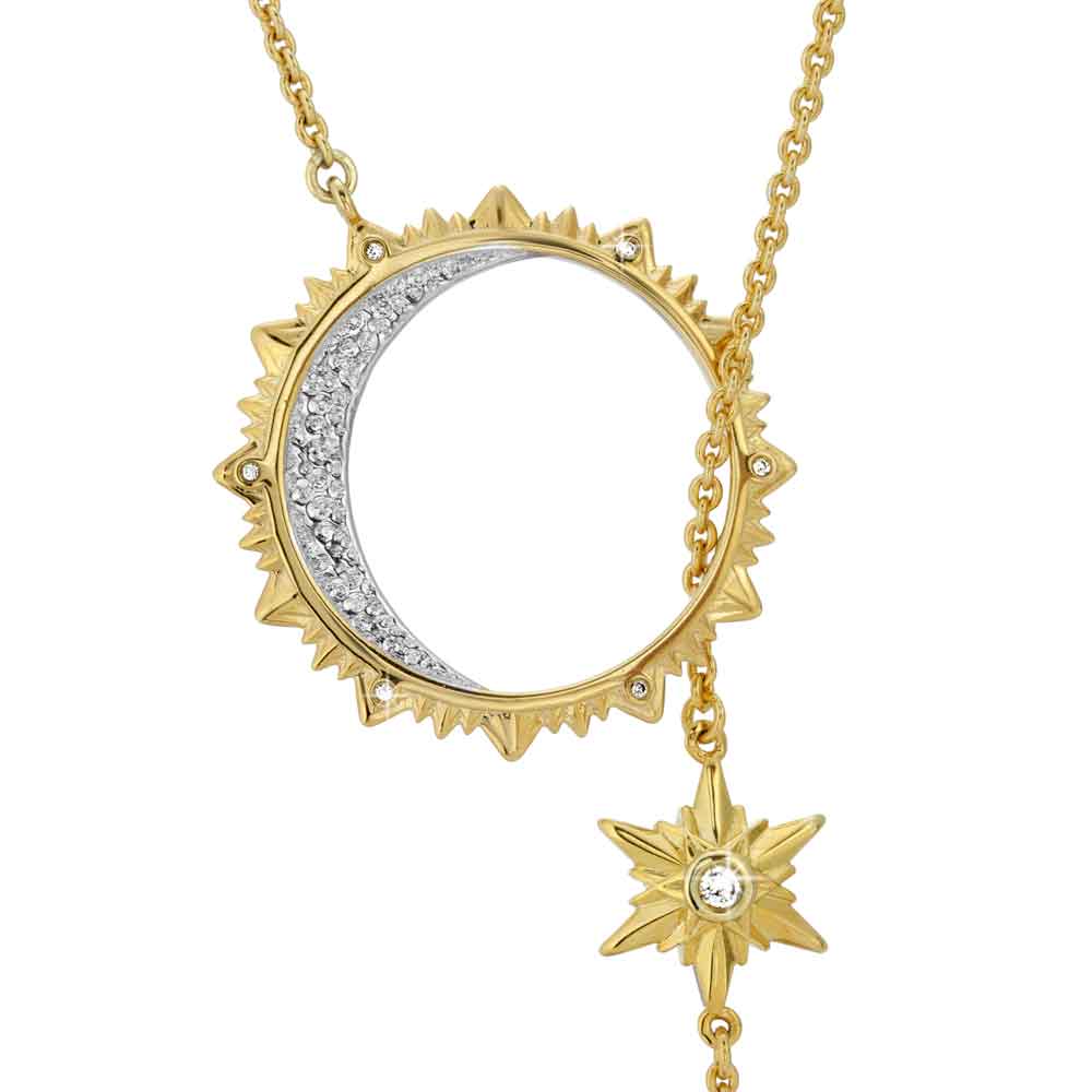 Sun, Moon & Stars Lariat Drop Necklace 18K Gold over St. Silver