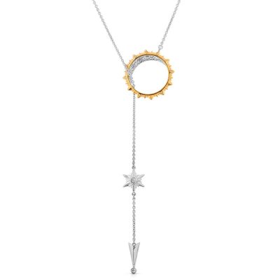 Sun, Moon & Stars Lariat Drop Necklace Rhodium over St. Silver