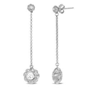 Sterling Silver Earrings Rhodium Plated CZ Twisted Orbs
