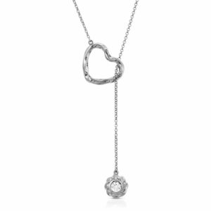 Twisted Heart & Orb Necklace Rhodium over Sterling Silver