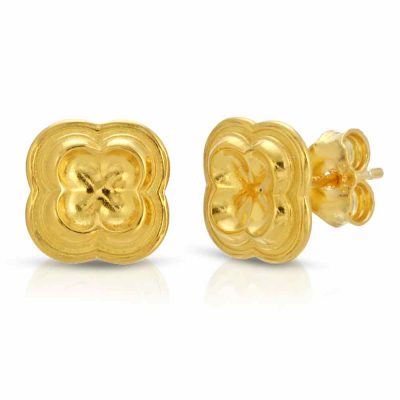 Four Leaf Clover Stud Earrings 18K Gold over .925 Sterling Silver