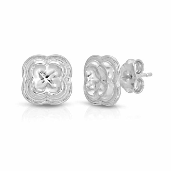 Four Leaf Clover Stud Earrings Rhodium over .925 Sterling Silver Quadrofoil element from Palazzo Santa Sofia Ca' D'Oro