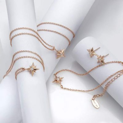 Shiny Star Bracelet Earrings Pendant Necklace 18K Rose Gold Over Sterling Silver