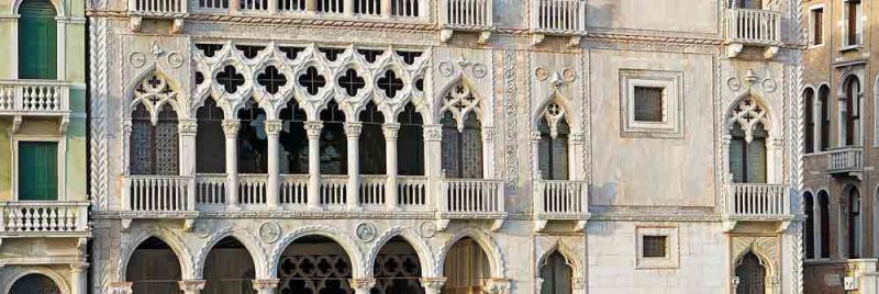 four leaf clover or Quatrefoil elements on Ca' d'Oro museum in Italy