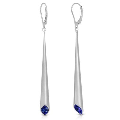 Rhodium Plated Leverback Earrings Urban Marquise with Blue Swarovski crystal