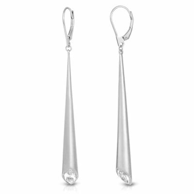Rhodium Plated Leverback Earrings Urban Marquise with white Swarovski crystal