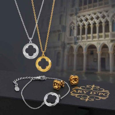ARY D'PO Four Leaf Lucky Clover Quatrefoil Jewelry and it's architectural inspiration Ca' d'Oro of Venice