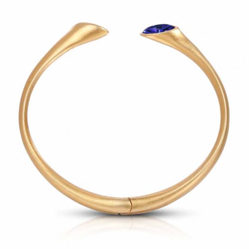 Matte Gold Plated Cuff Bracelet with Hinge Urban Marquise with Blue crystals