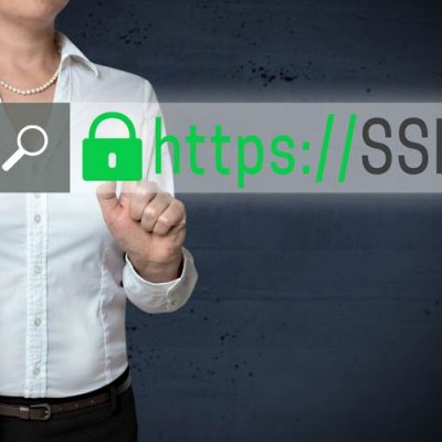 woman in white shirt touching https lock symbol