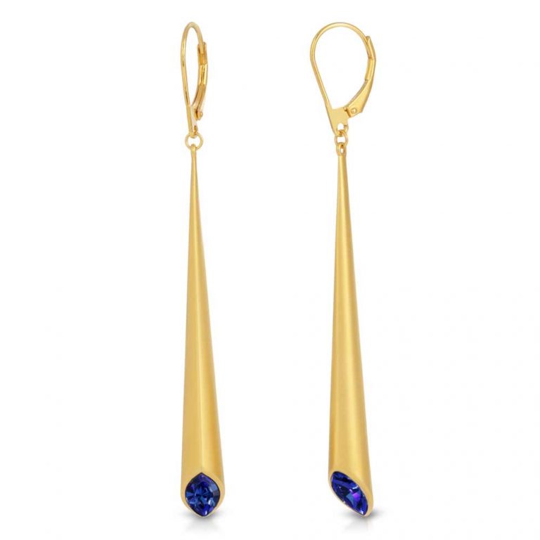 18K Gold Plated Leverback Earrings Urban Marquise with Sapphire Swarovski crystal