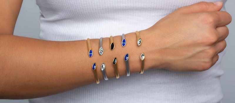 Mate Rhodium and gold Plated Cuff bracelets with hinge Urban Marquise with Swarovski crystal