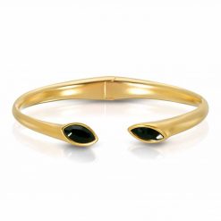 Matte Gold Plated Cuff Bracelet with Hinge Urban Marquise with Black crystals