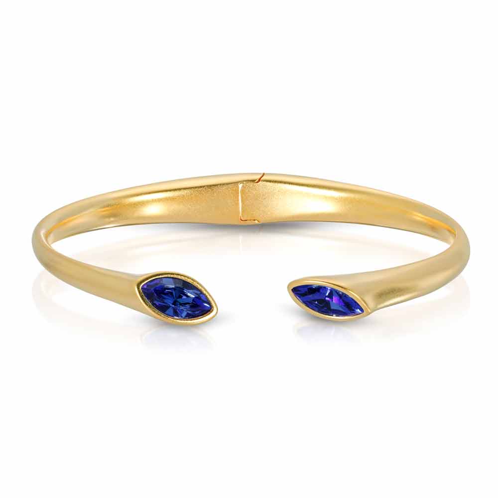 Matte Gold Plated Cuff Bracelet with Hinge Urban Marquise with Blue crystals