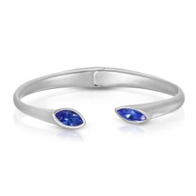 Matte Rhodium Plated Cuff Bracelet with Hinge Urban Marquise with Blue crystals