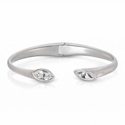 Matte Rhodium Plated Cuff Bracelet with Hinge Urban Marquise with White crystals