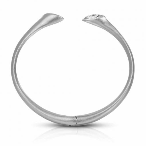 Matte Rhodium Plated Cuff Bracelet with Hinge Urban Marquise with White crystals